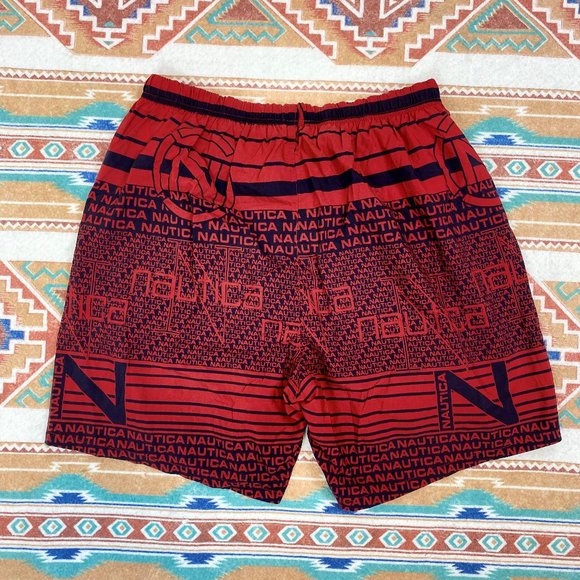 Nautica 90s Retro Spellout Red Black Swim Trunks M - Picture 4 of 4